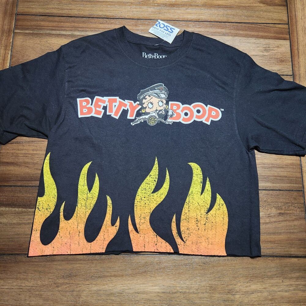 Betty-Boop Graph Motorcycle Crop Top Blk M/M NWT
